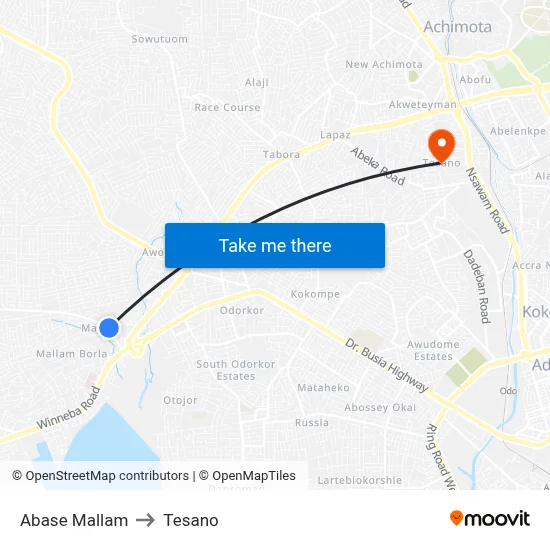 Abase Mallam to Tesano map