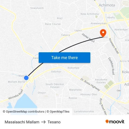 Masalaachi Mallam to Tesano map