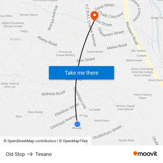 Old Stop to Tesano map