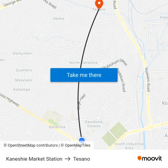 Kaneshie Market Station to Tesano map
