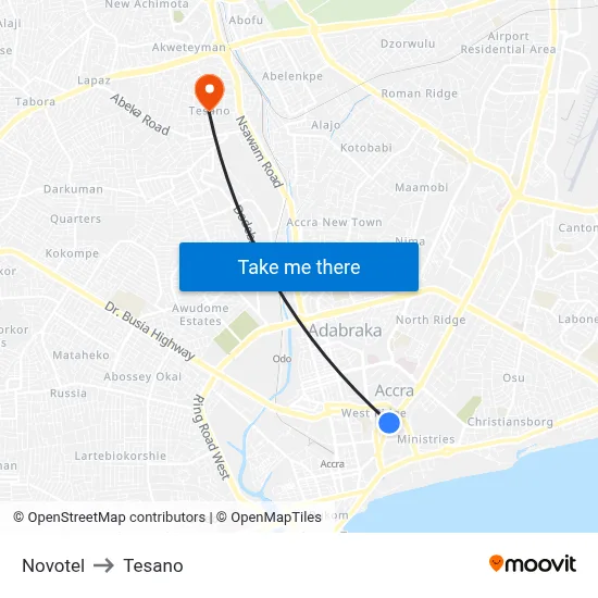 Novotel to Tesano map