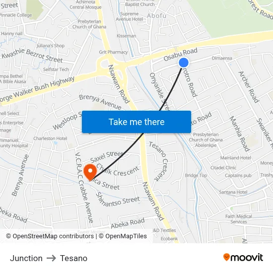 Junction to Tesano map