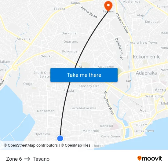 Zone 6 to Tesano map