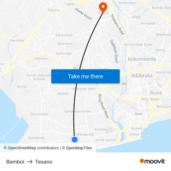 Bamboi to Tesano map