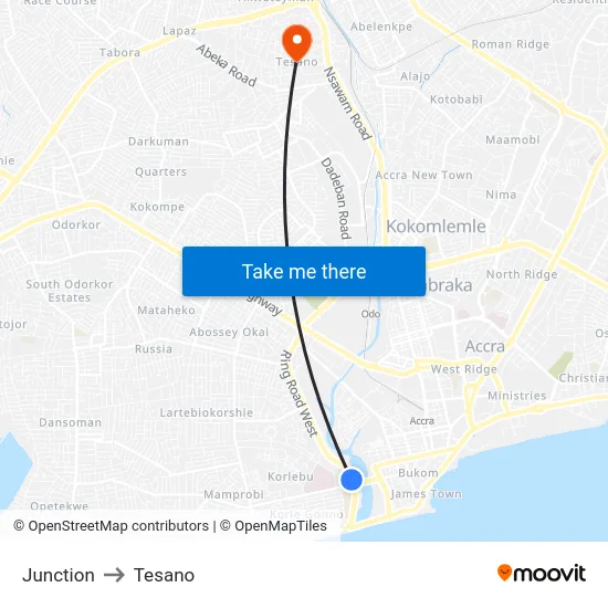 Junction to Tesano map
