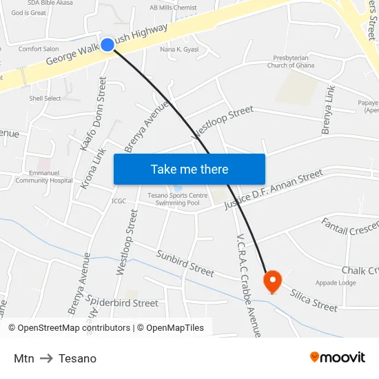 Mtn to Tesano map