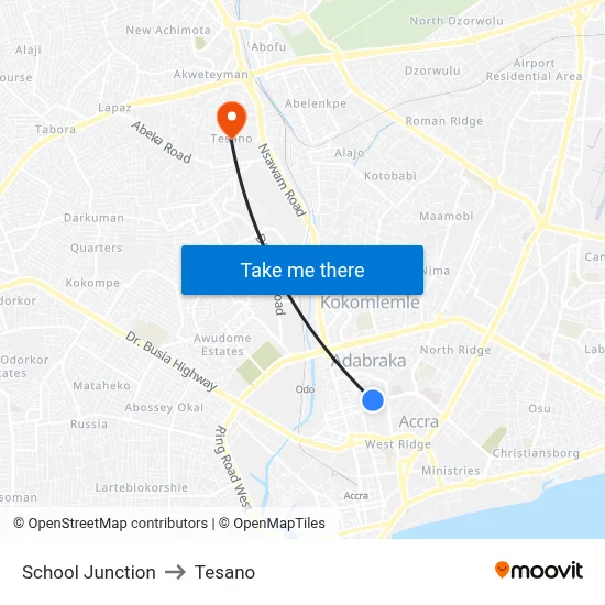School Junction to Tesano map