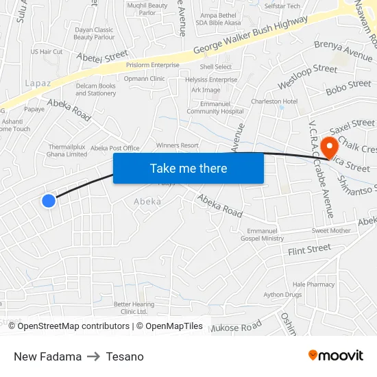 New Fadama to Tesano map