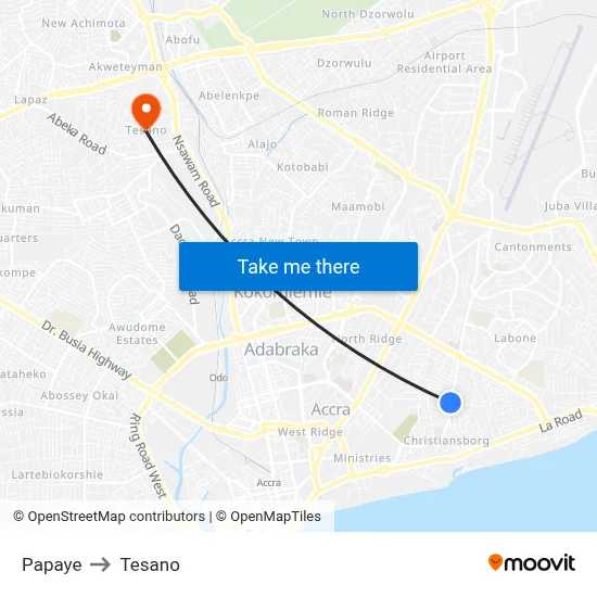 Papaye to Tesano map