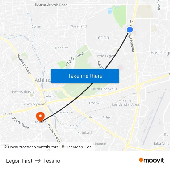 Legon First to Tesano map