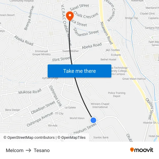 Melcom to Tesano map