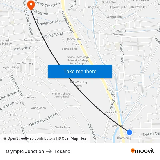 Olympic Junction to Tesano map