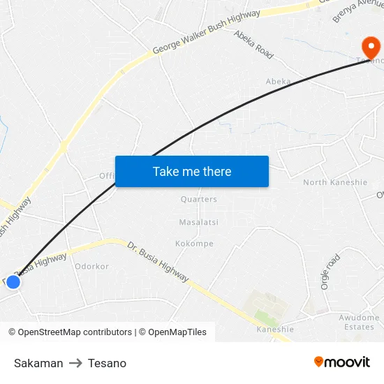 Sakaman to Tesano map