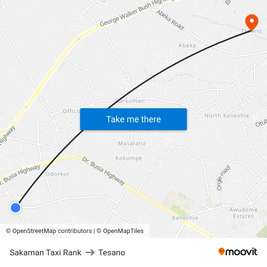 Sakaman Taxi Rank to Tesano map