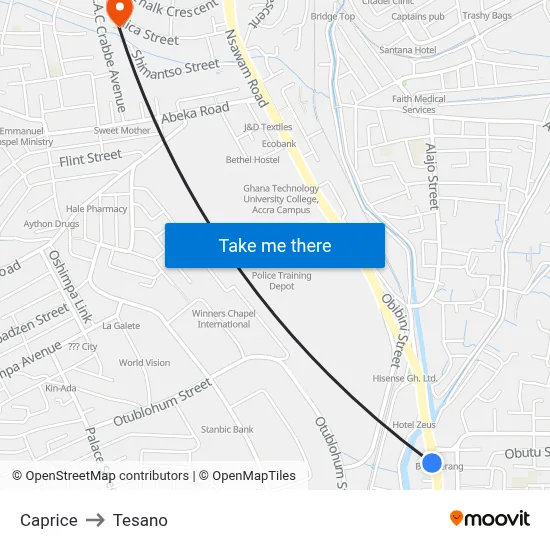 Caprice to Tesano map