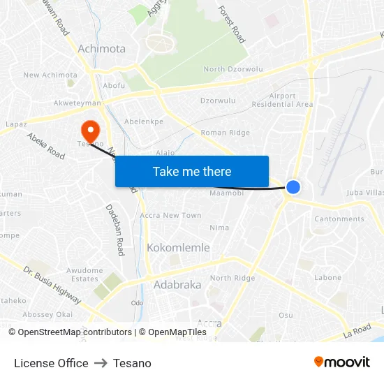 License Office to Tesano map