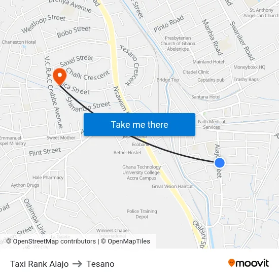 Taxi Rank Alajo to Tesano map