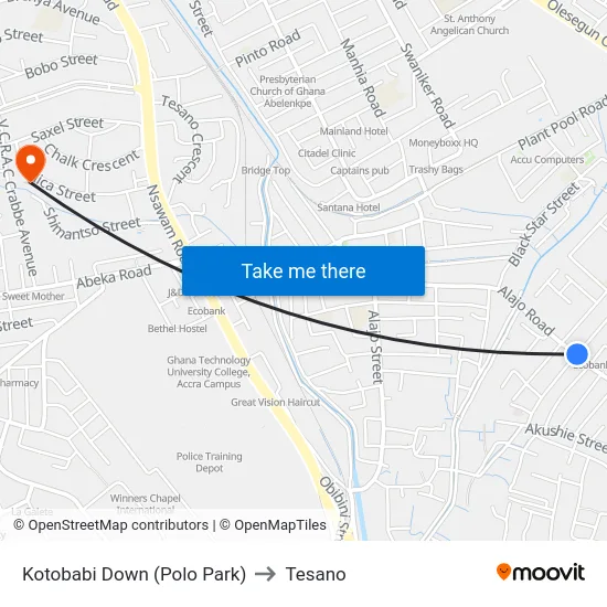 Kotobabi Down (Polo Park) to Tesano map