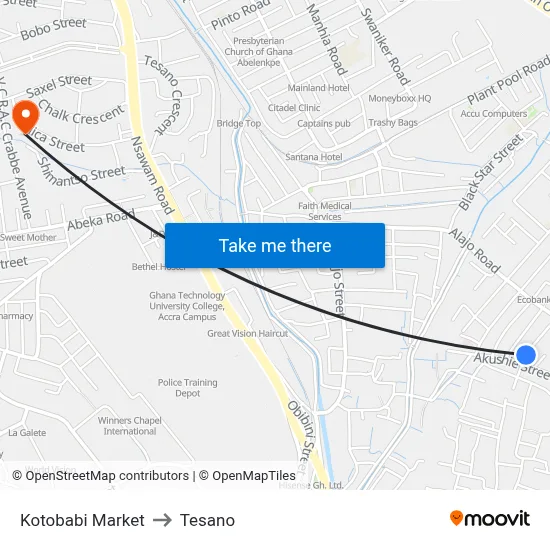 Kotobabi Market to Tesano map