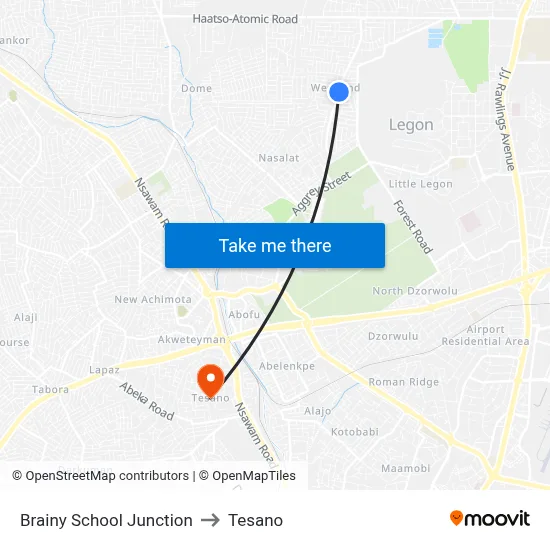 Brainy School Junction to Tesano map