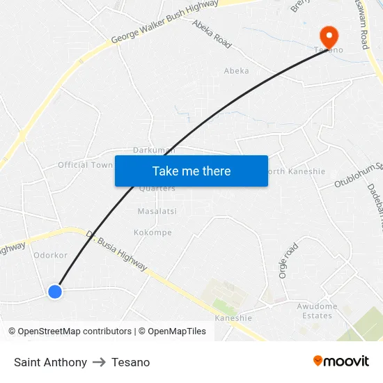 Saint Anthony to Tesano map