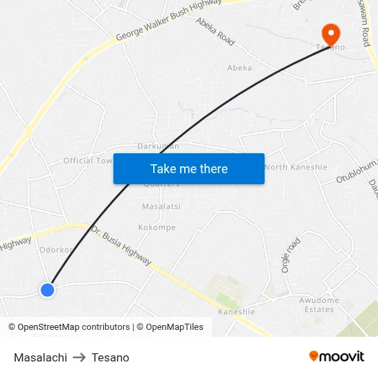 Masalachi to Tesano map