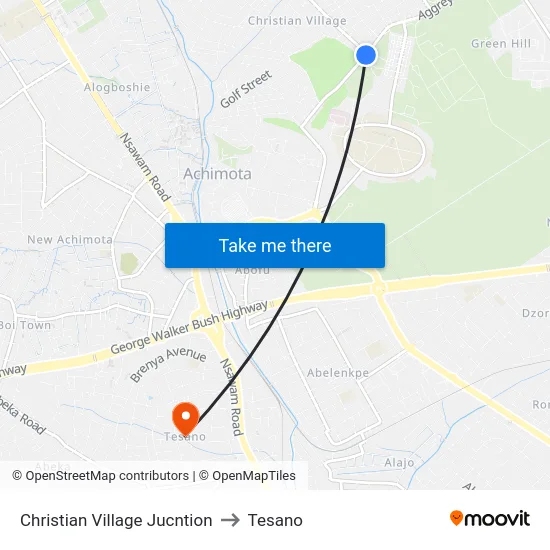 Christian Village Jucntion to Tesano map