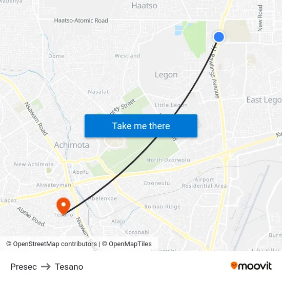 Presec to Tesano map