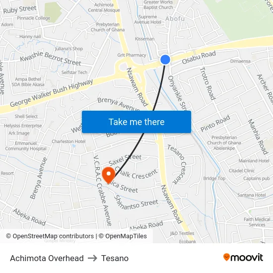 Achimota Overhead to Tesano map