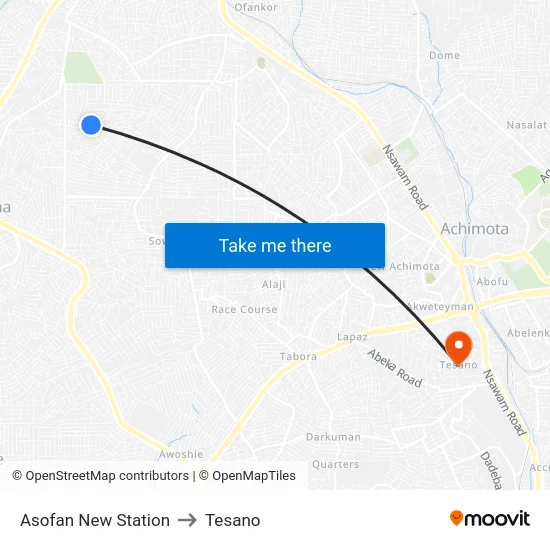 Asofan New Station to Tesano map