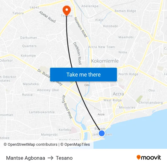 Mantse Agbonaa to Tesano map