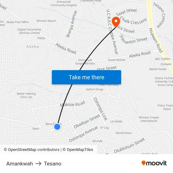 Amankwah to Tesano map