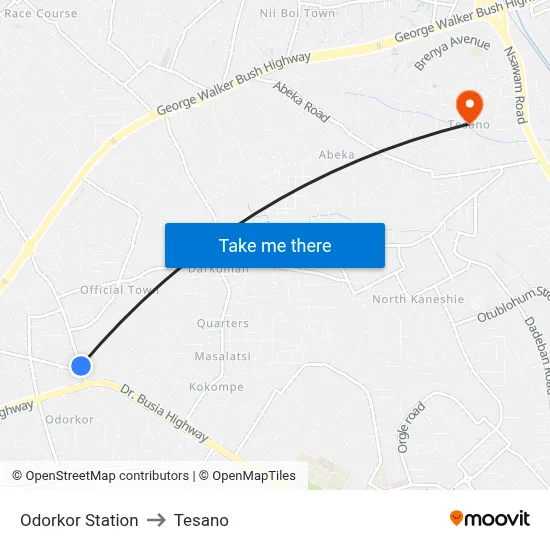 Odorkor Station to Tesano map