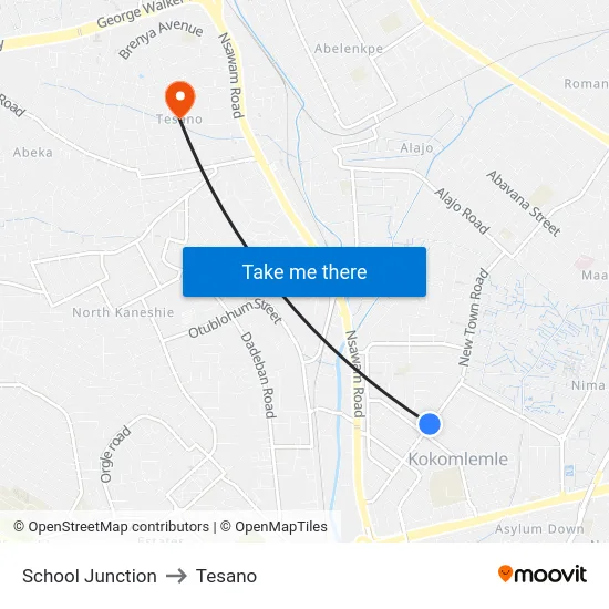 School Junction to Tesano map