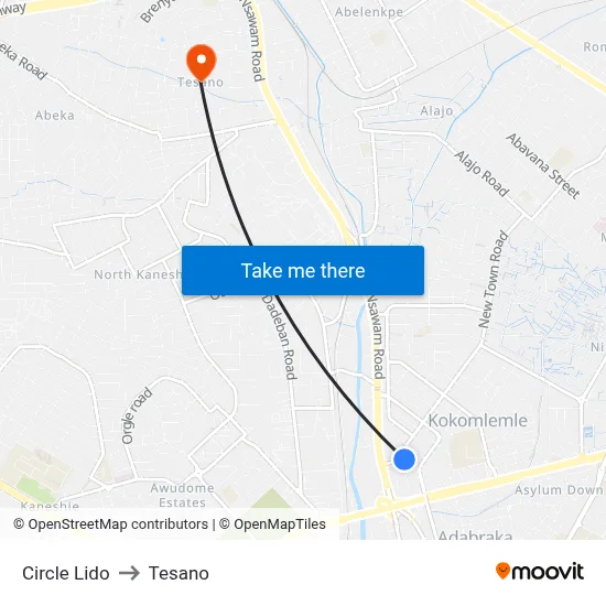 Circle Lido to Tesano map