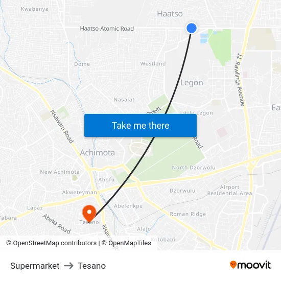 Supermarket to Tesano map