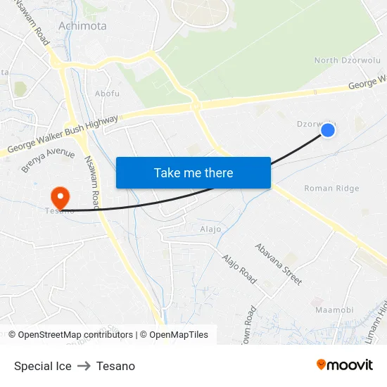 Special Ice to Tesano map