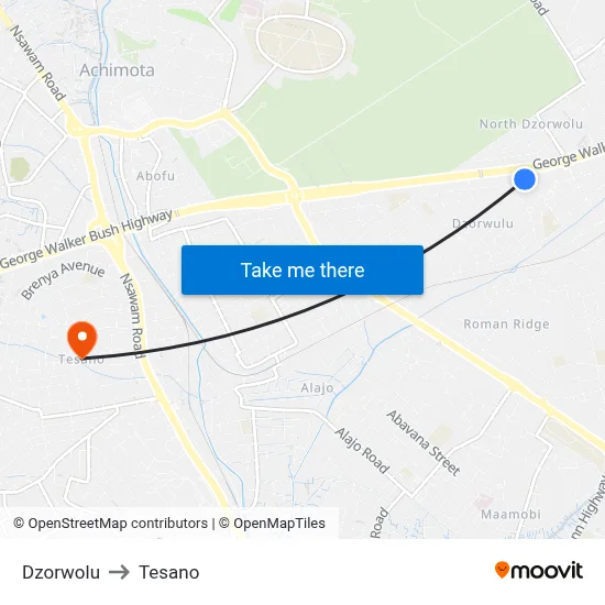 Dzorwolu to Tesano map