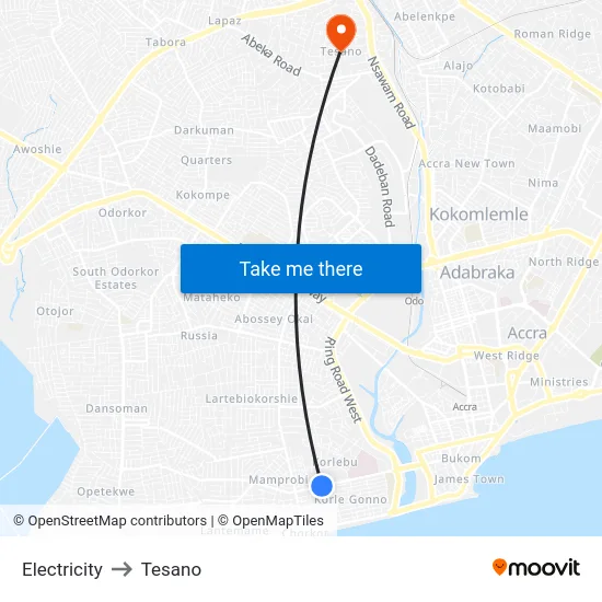 Electricity to Tesano map