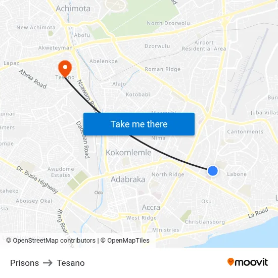 Prisons to Tesano map