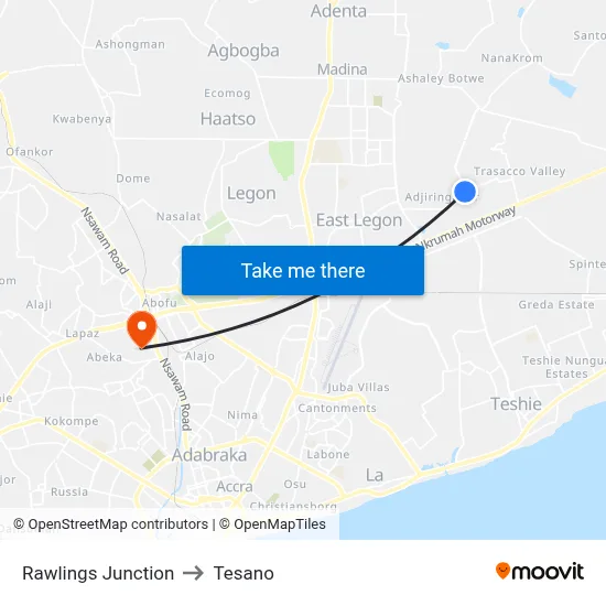Rawlings Junction to Tesano map