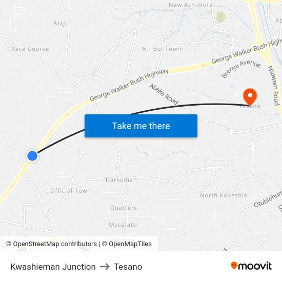 Kwashieman Junction to Tesano map