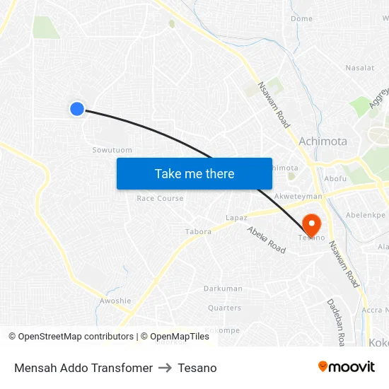 Mensah Addo Transfomer to Tesano map