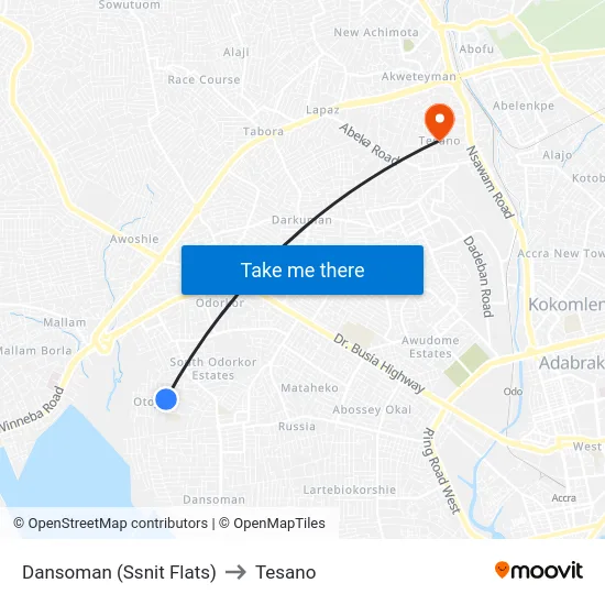 Dansoman (Ssnit Flats) to Tesano map