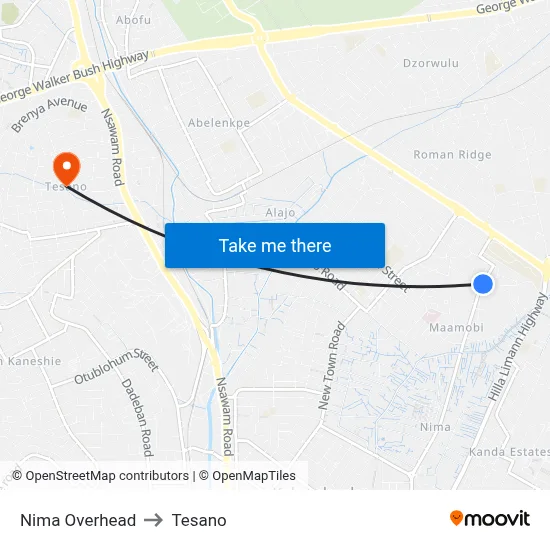 Nima Overhead to Tesano map