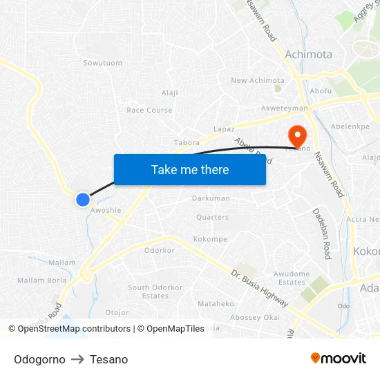 Odogorno to Tesano map