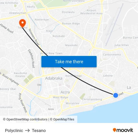 Polyclinic to Tesano map