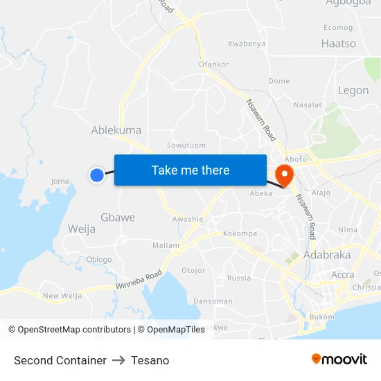 Second Container to Tesano map