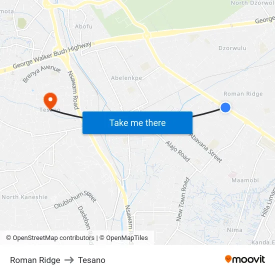 Roman Ridge to Tesano map