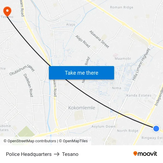 Police Headquarters to Tesano map